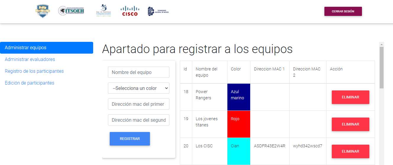 Staff agregar equipos